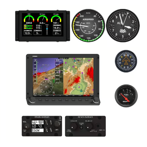 Dynon Single HDX 800 with Integrated Dynon Radio and Transponder, Kanardia Engine Monitoring and Analog Fuel Gauge